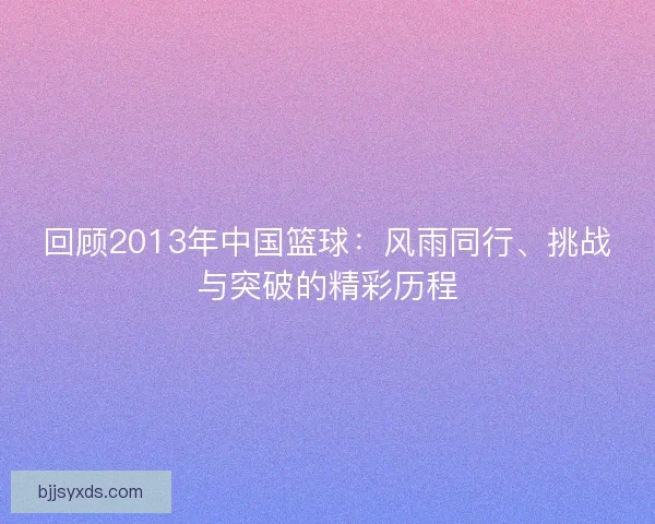 回顾2013年中国篮球：风雨同行、挑战与突破的精彩历程